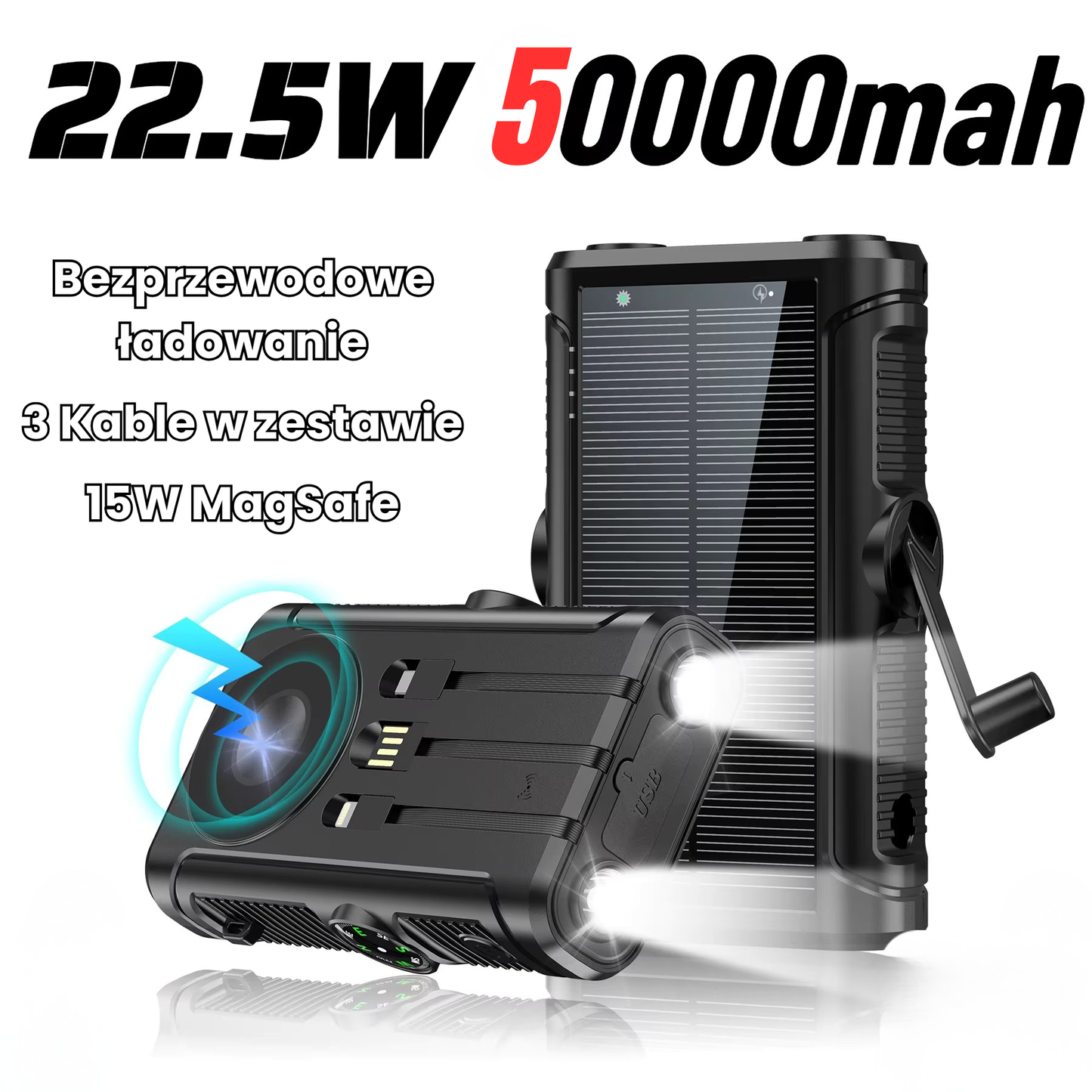 SolarCharge™ Energy - Nowoczesny Powerbank Solarny z MagSafe i Wbudowanymi Kablami